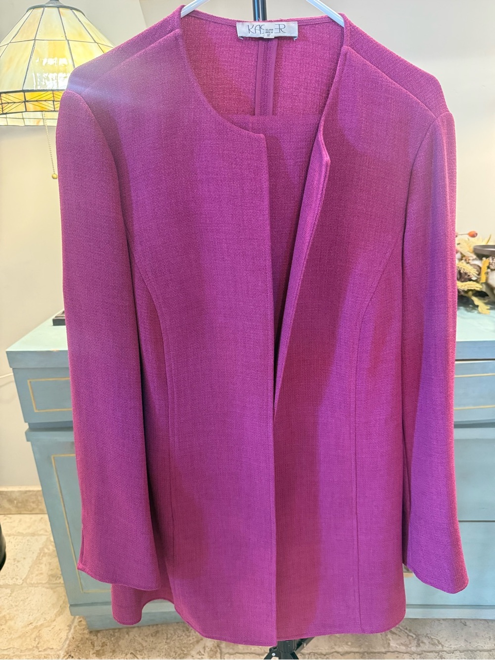 Kasper Fuchsia Magenta 2 Piece Pantsuit Jacket XL Pants Size 14